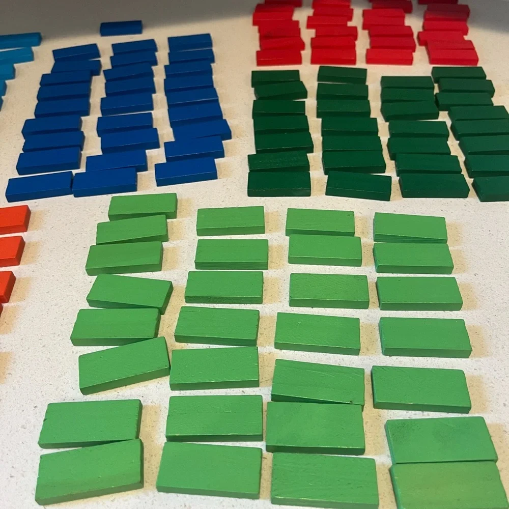 Dominoes, wooden, assorted colors